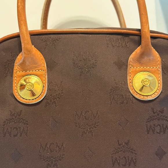 MCM Boston Satchel Hand Bag Nylon Leather Dark Brown Authenticated COA - Picture 4 of 16